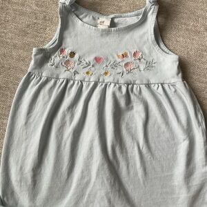 EUC H&M Pastel Blue Dress with Floral Embroidery